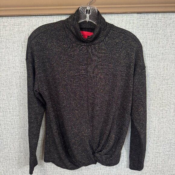 Jennifer Lopez Black Gold Metallic Twisted Knot Top Size M - Picture 2 of 10